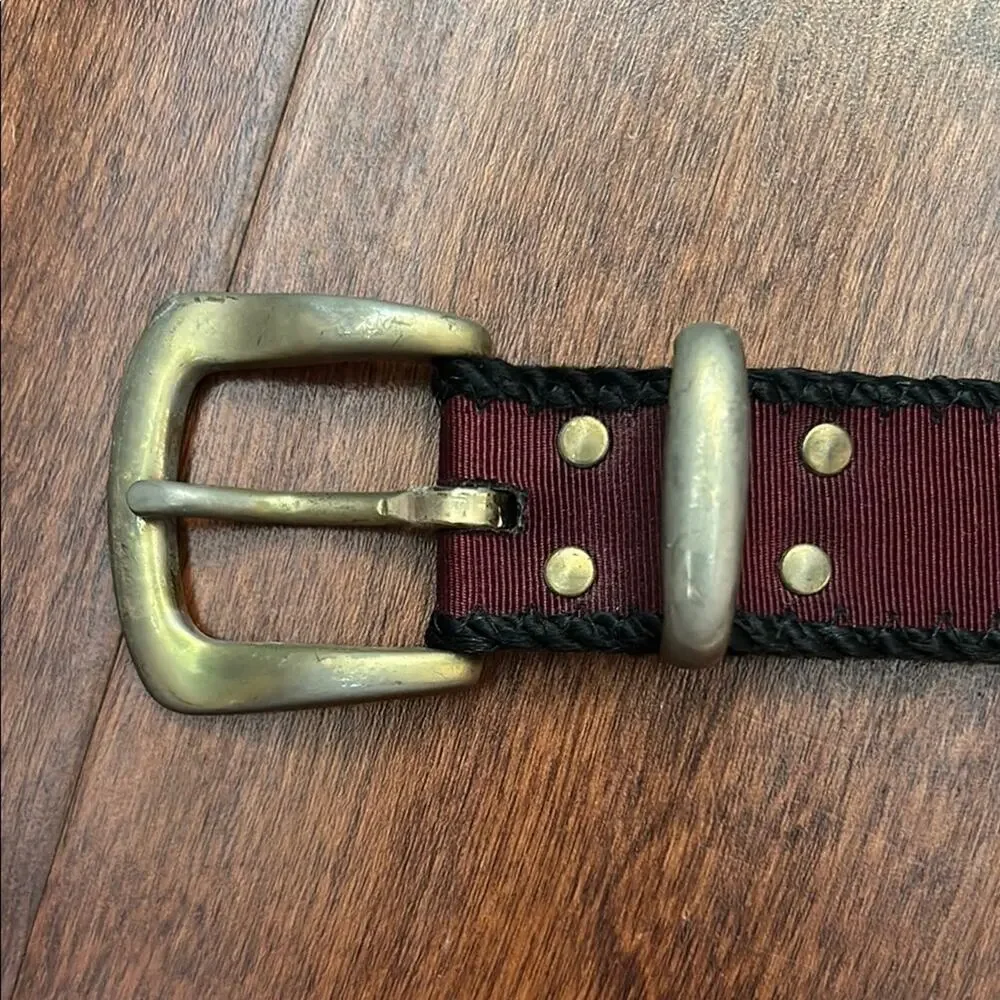 Super Vintage, Super Cool Black and Burgundy Fabric and Ribbon Belt, Size Small